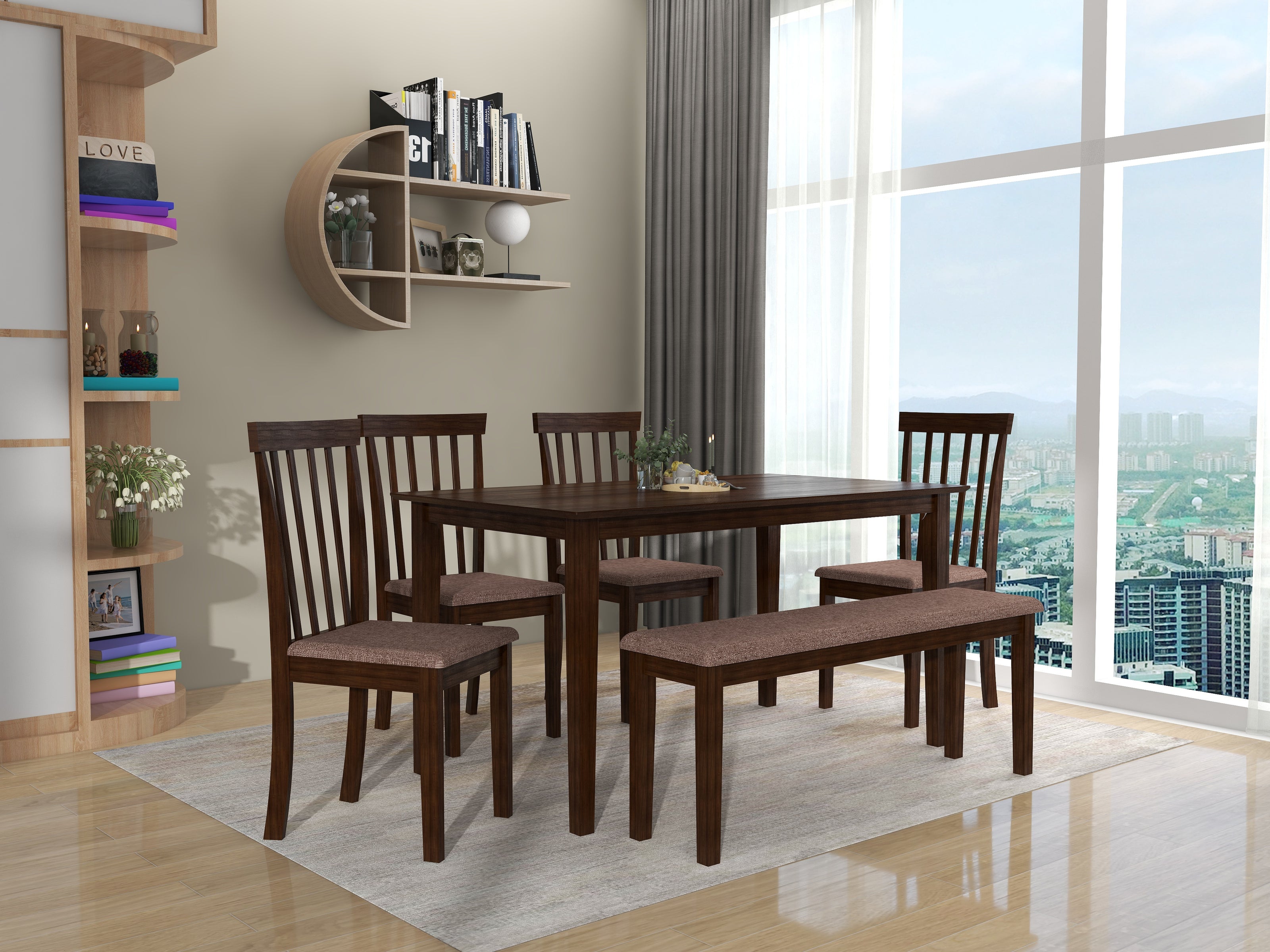 Monterey 6 Seater Solid Wood Dining Set With Bench