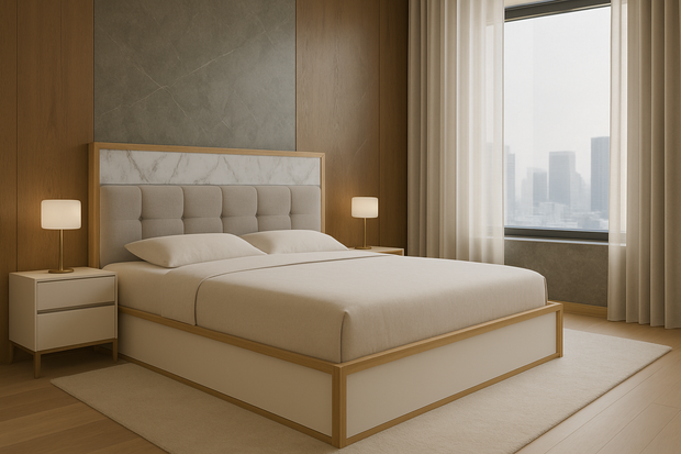 Celeste Bed With Premium Fabric And Box Storage - King Bed